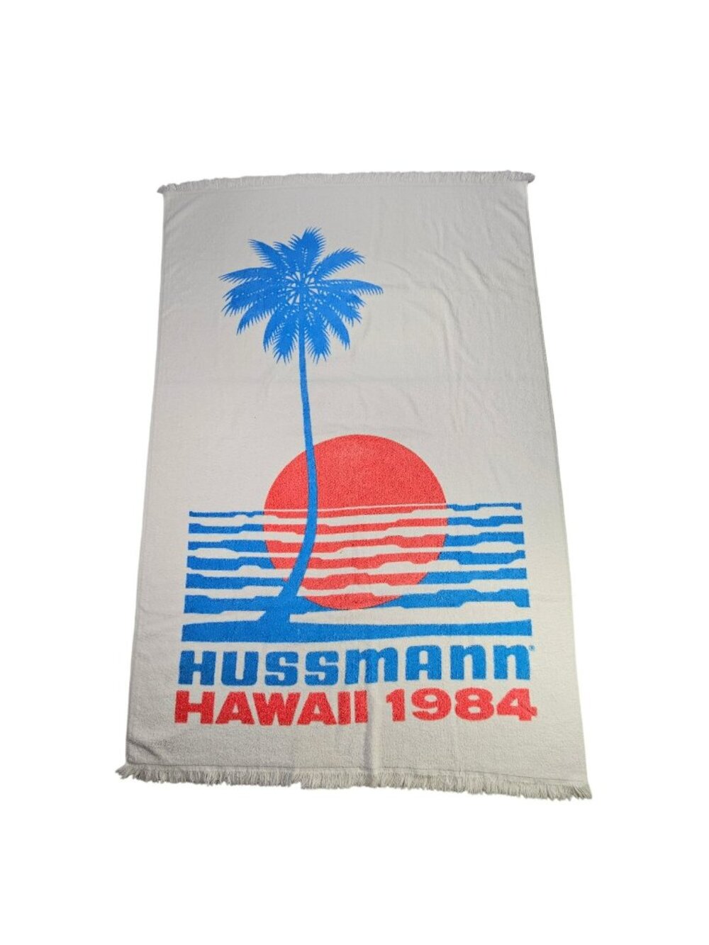 Hussmann Hawaii 1984 Beach Towel 55x37" Red White Blue Vintage Made In USA